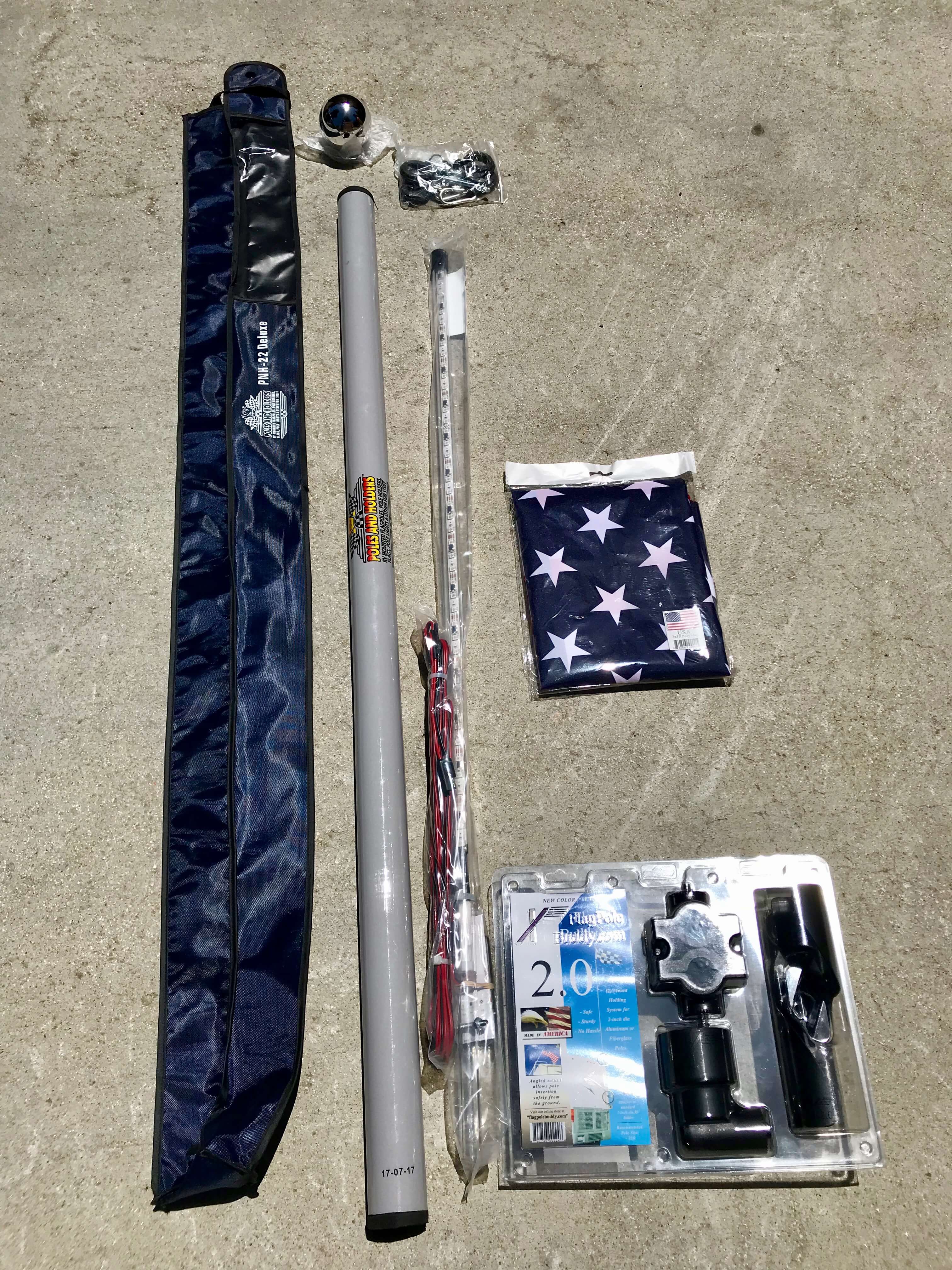 The Ultimate RV Flagpole Package with LED Camp Locator and Ladder Mount