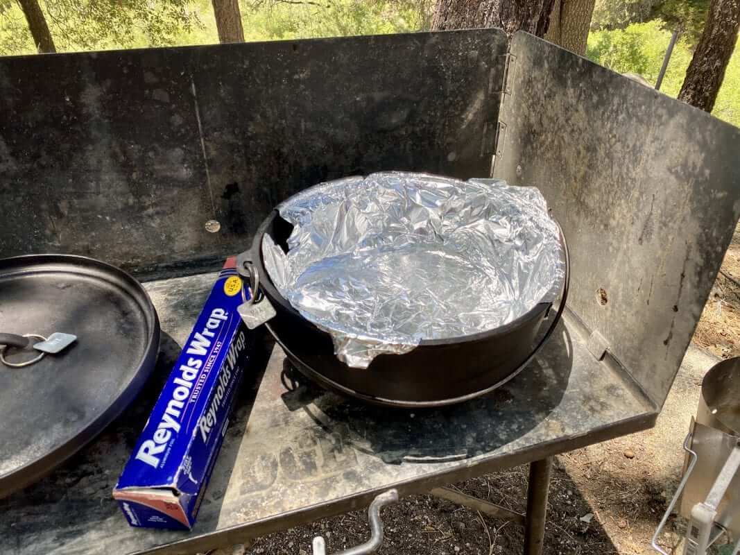 Aluminum foil lined Lodge Dutch Oven