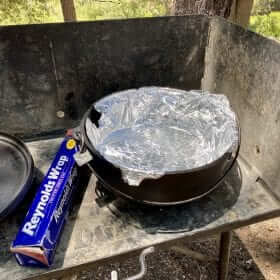 Aluminum foil lined Lodge Dutch Oven