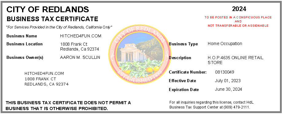 Business License 2024 - Hitched4fun.com