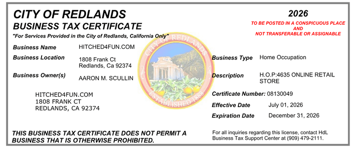 Business License 2026_Through December | Hitched4fun.com