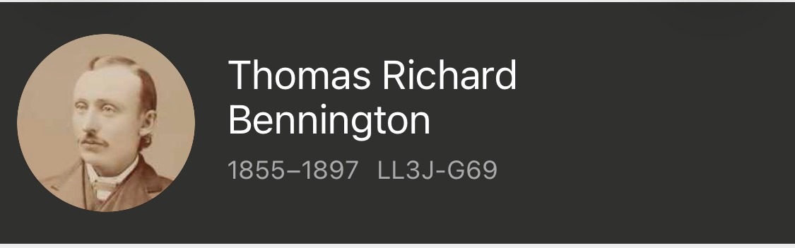 FamilySearch profile banner for Yukon Gold Rush pioneer Thomas Richard Bennington ID LL3J-G69